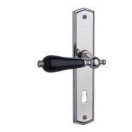 KeyloX 60LS GK3-Porzellan-Türgriff Edelstahl-poliert-Schwarz Langschild