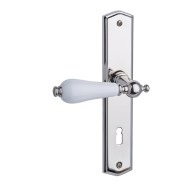 KeyloX 60LS GK3-Porzellan-Türgriff Edelstahl-poliert-Weiß Langschild