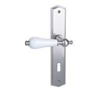 KeyloX 60LS GK3-Porzellan-Türgriff Edelstahl-satiniert-Weiß Langschild