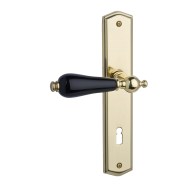 KeyloX 60LS GK3-Porzellan-Türgriff Messing-poliert-Schwarz Langschild