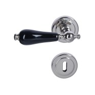 KeyloX 60R GK3-Porzellan-Türgriff Edelstahl-poliert-Schwarz Rundrosette